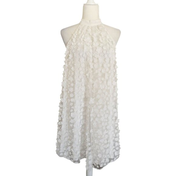 Anthropologie Eva Franco Floral Appliqué Swing Halter Neck White Sleeveless Mini - Picture 2 of 16